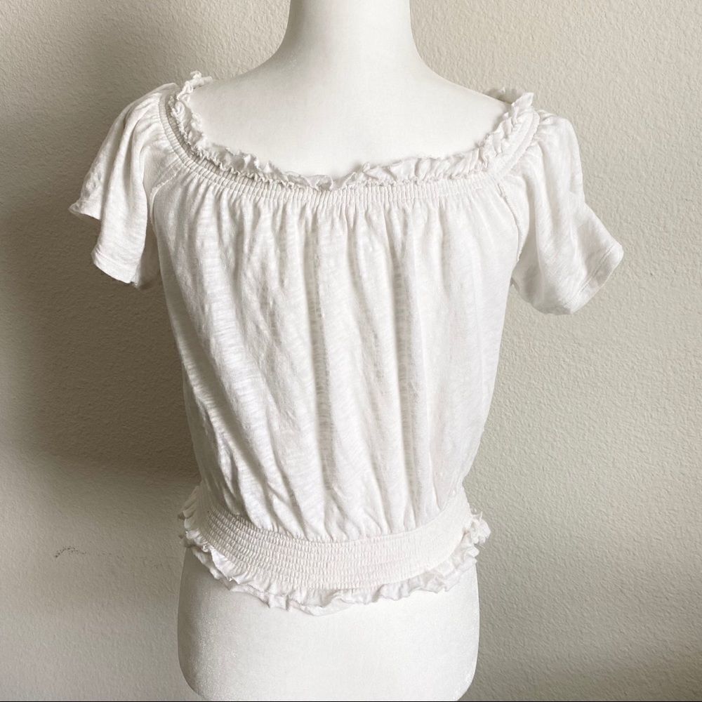 FREE People Hummingbird Off White Linen Blend Off The Shoulder Boho Crop Top XS - Picture 4 of 9